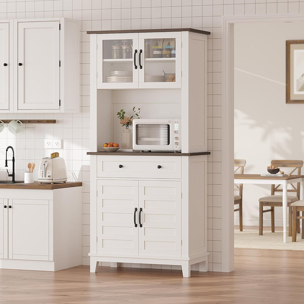Garvee 72 in Tall Kitchen Pantry Cabinet, Kitchen Hutch Bar Cabinet with Micr...