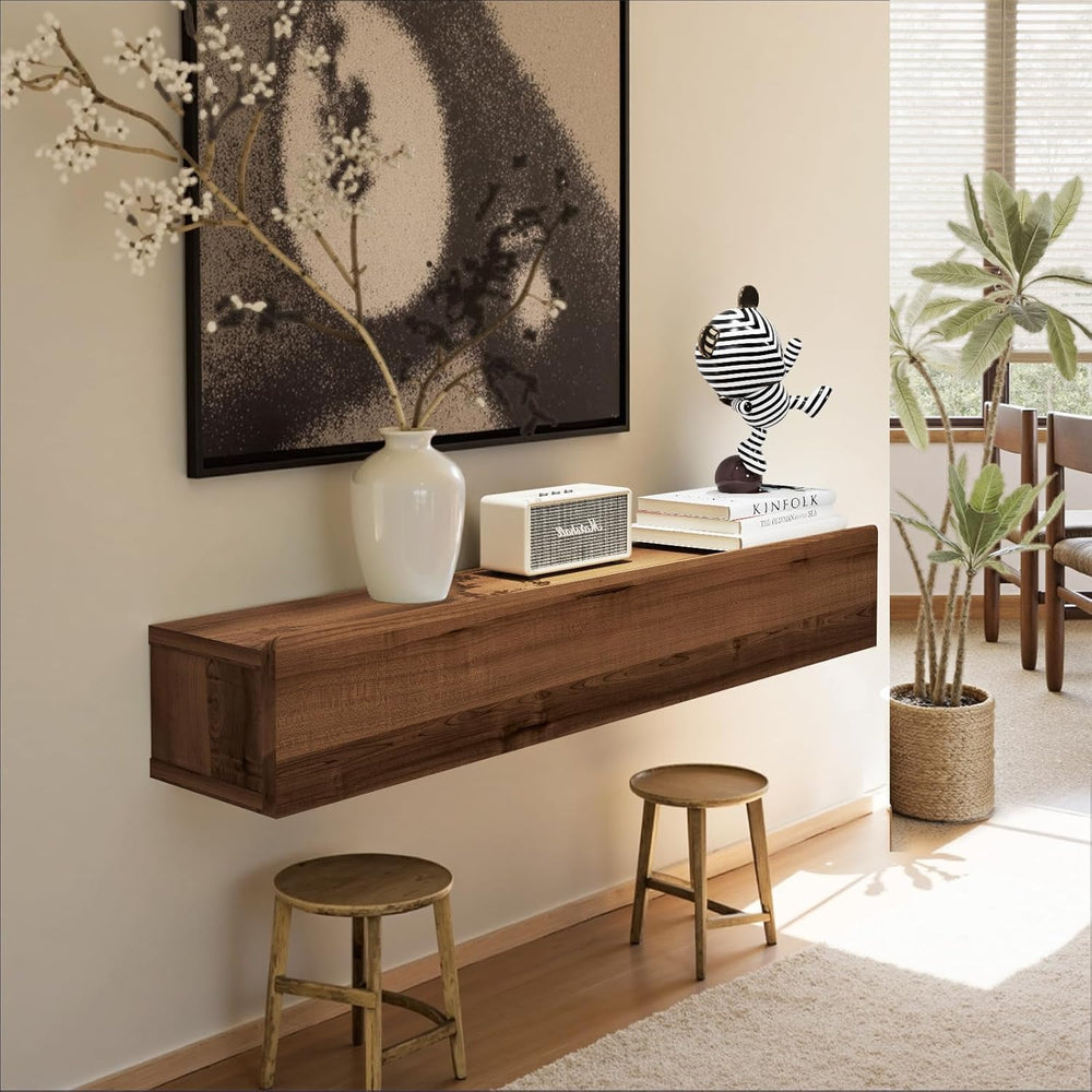 Floating Solid Wood Console Table, 47'' Wall Mounted Narrow Entryway ...