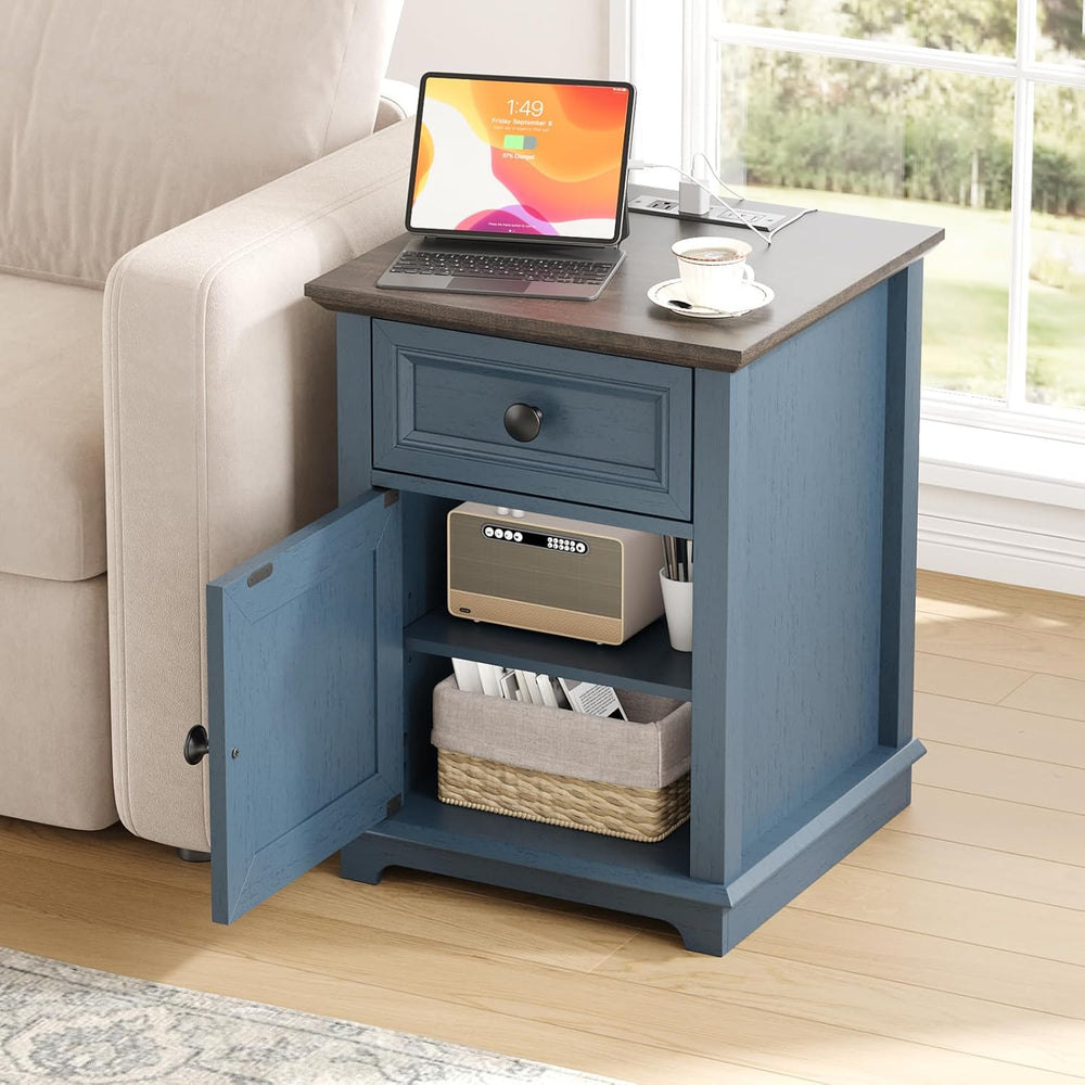 REDAYFUR 24" Tall End Table with Fast Charging Station, Square Side Tabl...