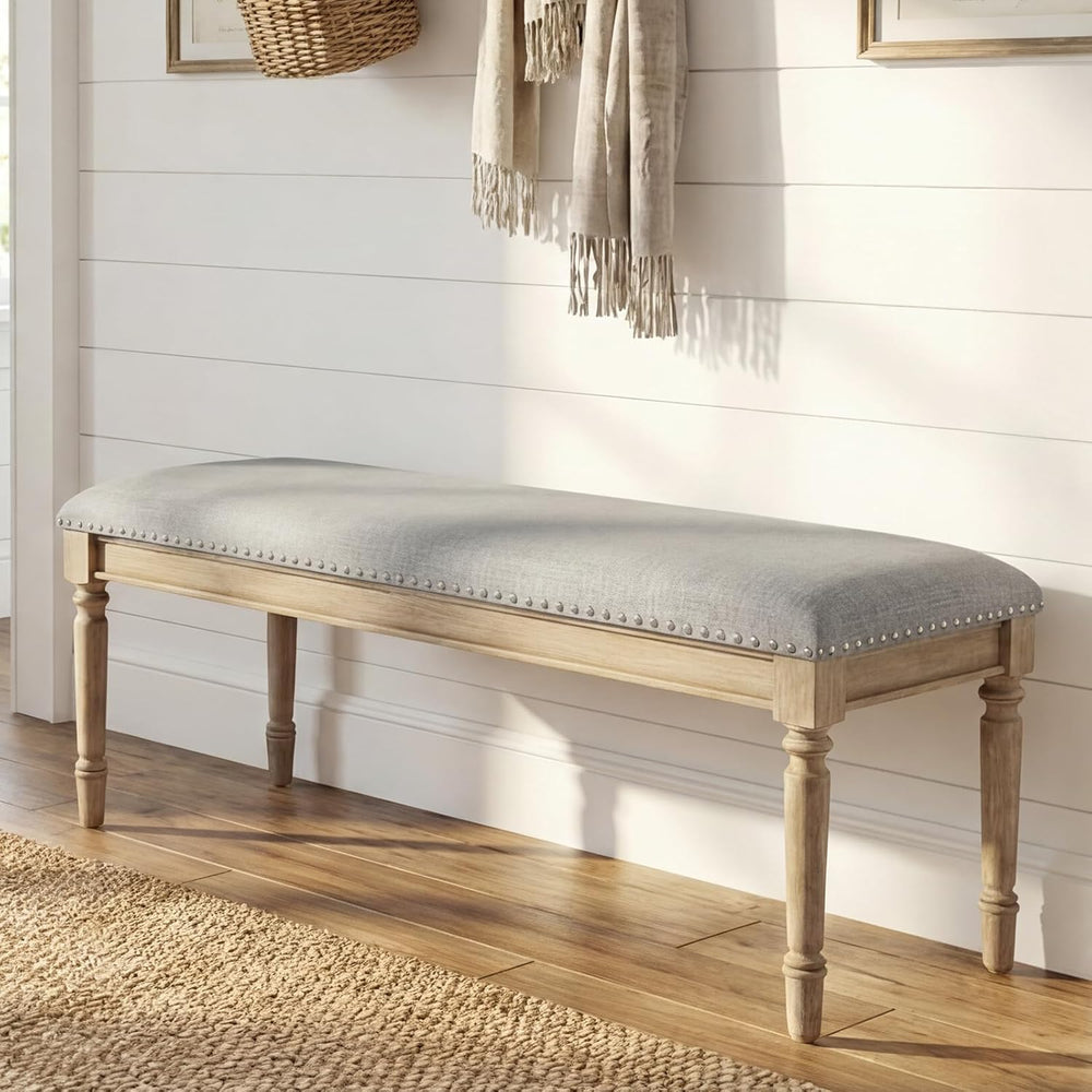 chairus Farmhouse Dining Bench 46" Wooden Entryway Bench with Padded Sea...