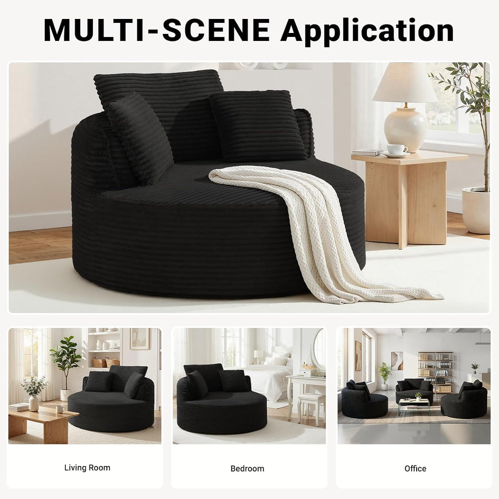54-inch Oversized Round Chaise Longue Chair Indoor, Modern Upholstered Cordur...