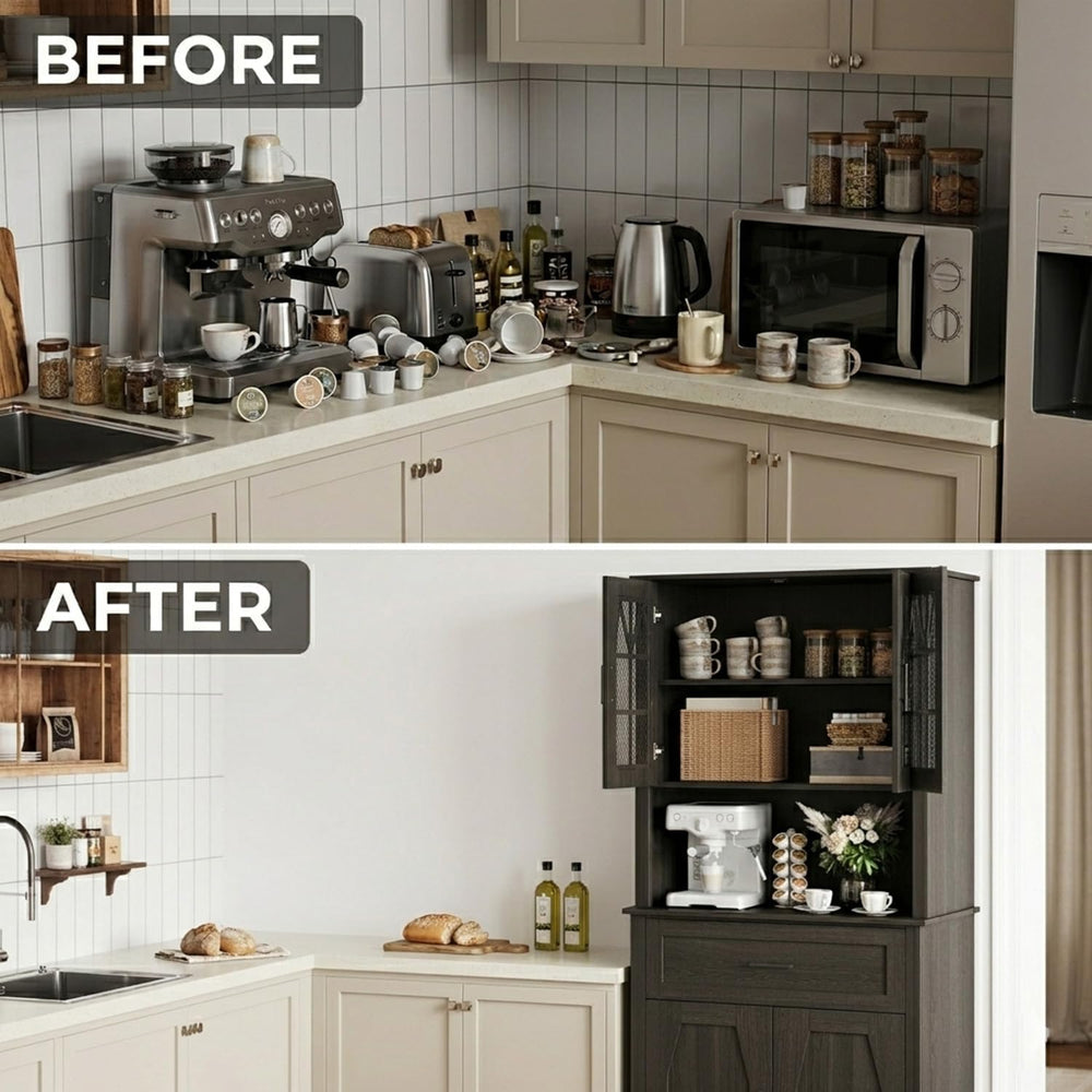 Kitchen Pantry Storage Cabinet with Doors and Shelves, Industrial Pantry Stor...