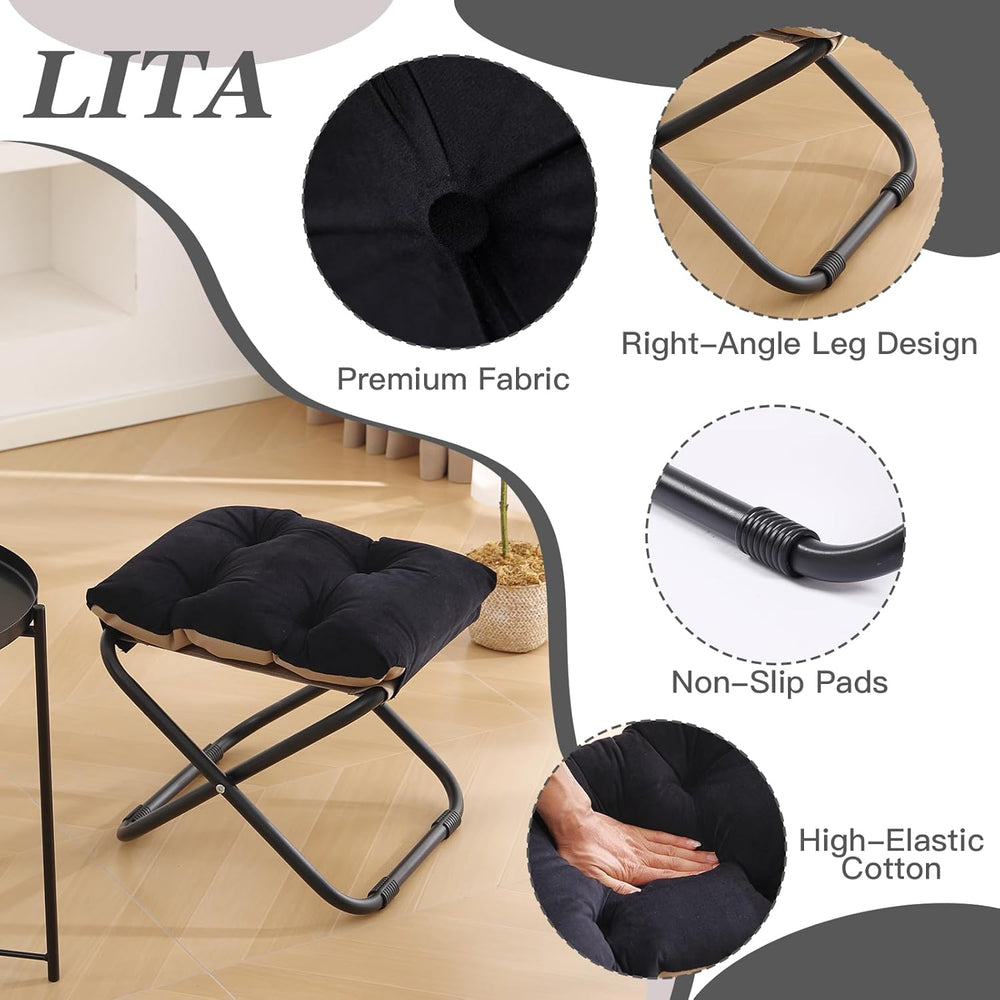 LITA Folding Footrest Stool, Portable Ottoman Foot Rest, Upholstered Small Fo...