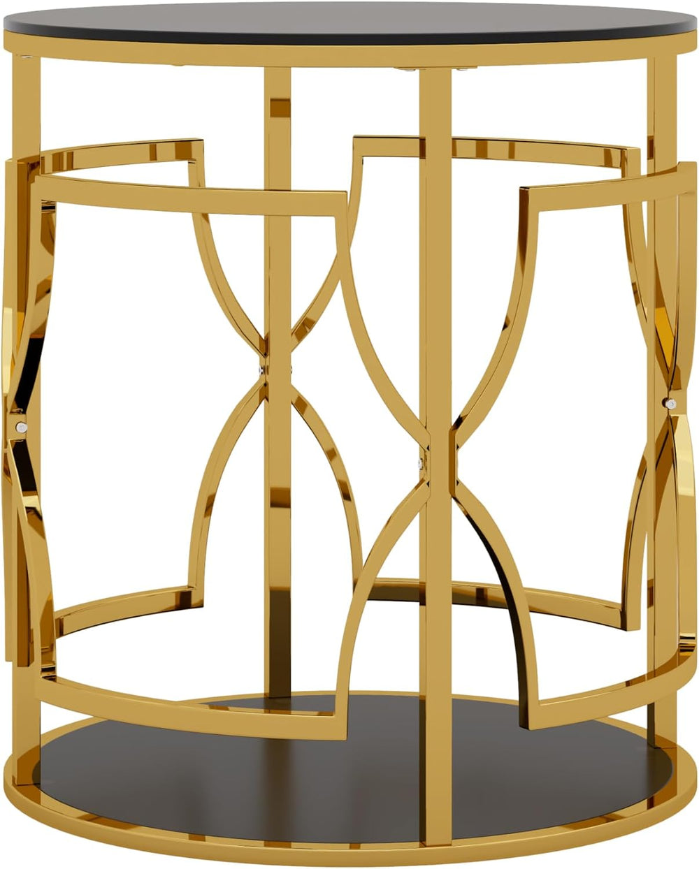Merax 19.7" Round Gold Metal Side Table with Tempered Glass Top & 2-...
