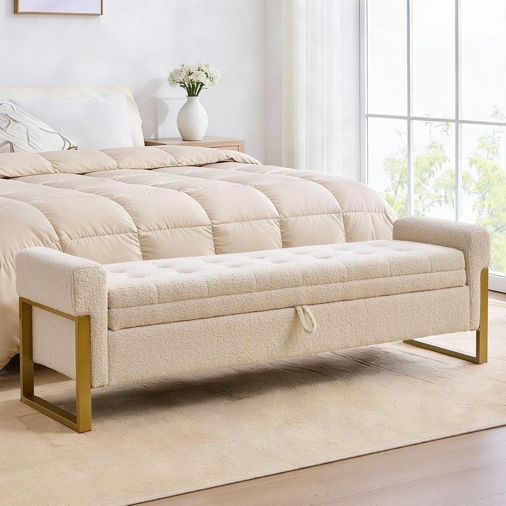 67" Storage Bench for Bedroom, King Size End of Bed Bench, Upholstered S...