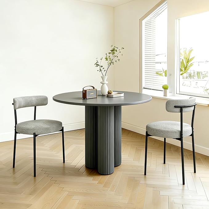 Boucle Dining Chairs Set of 2, Round Kitchen Chairs with Curved Backrest and ...