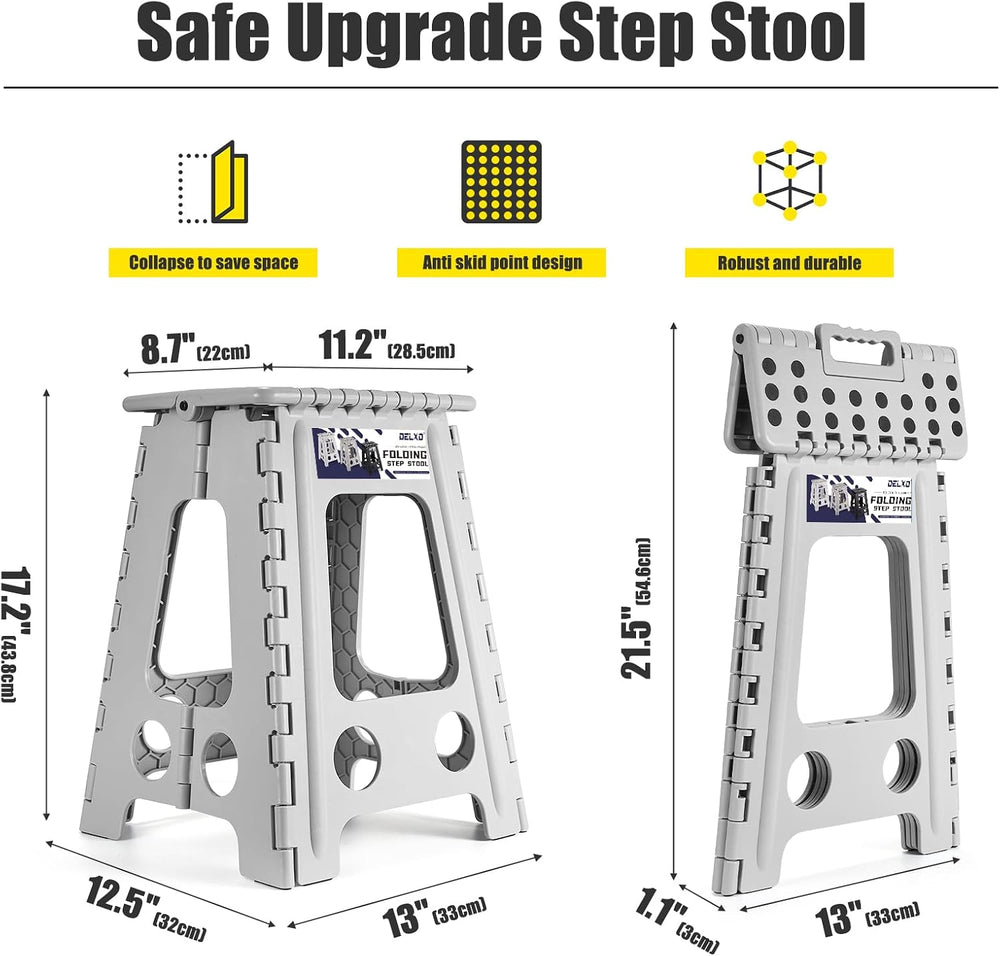 Delxo 17.5 Inch Folding Step Stool, Foldable Stool for Adults,Premium Portabl...
