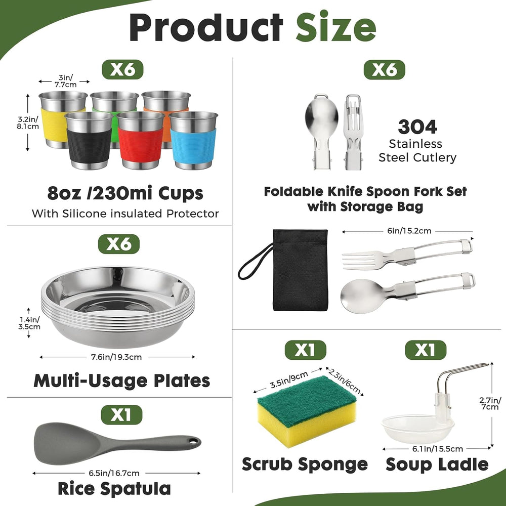 THTYBROS 43-Piece Camping Cookware Set,Large Mess Kit for 6 Persons,with 4.75...