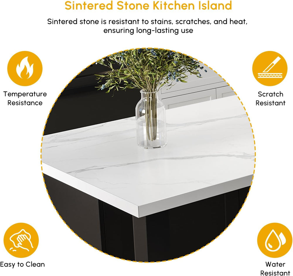 homary 72" Modern Kitchen Island with Storage & Wine Rack, Natural &...