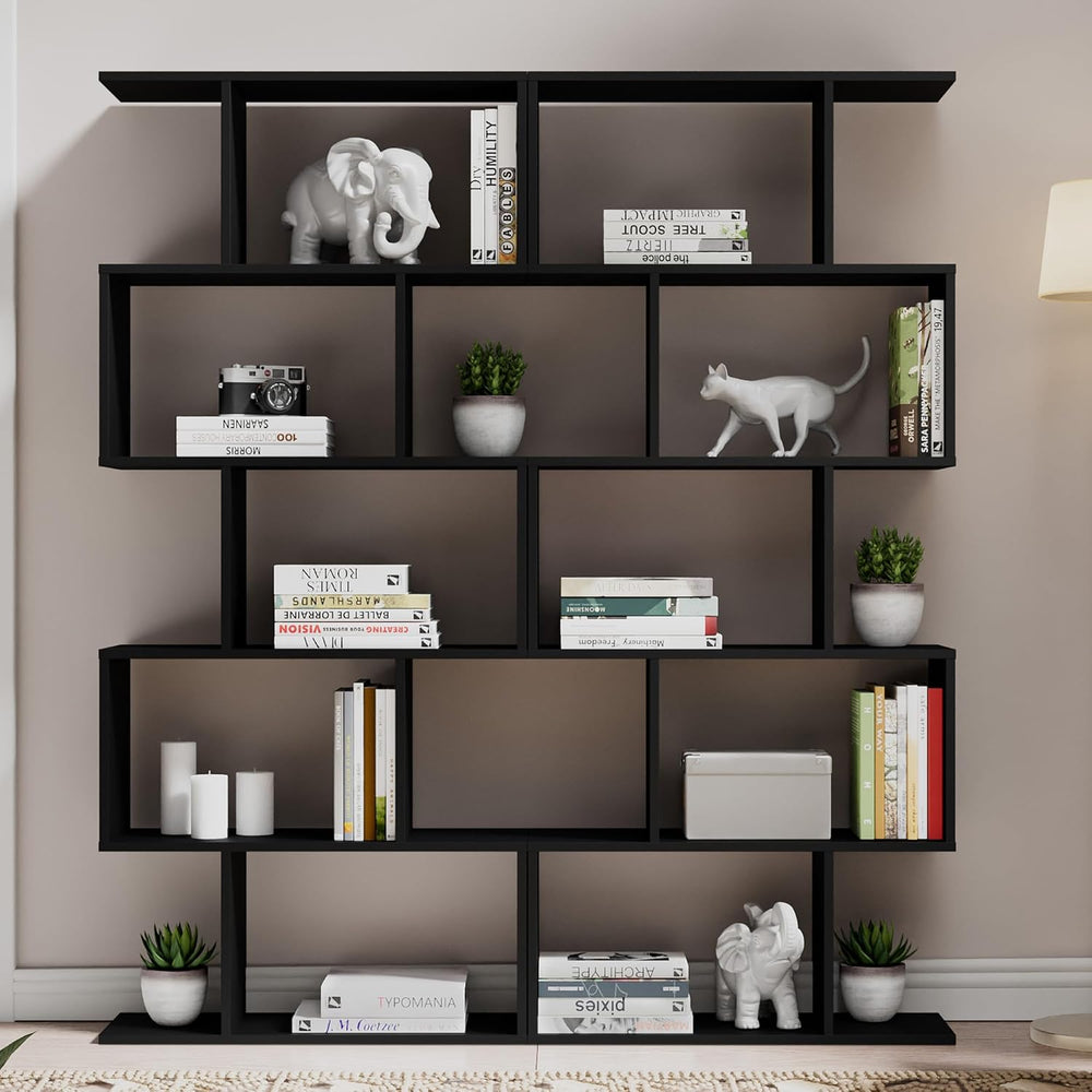 Cozy Castle Set of 2 Geometric Bookcase, S-Shaped Modern Bookshelf, Room Divi...