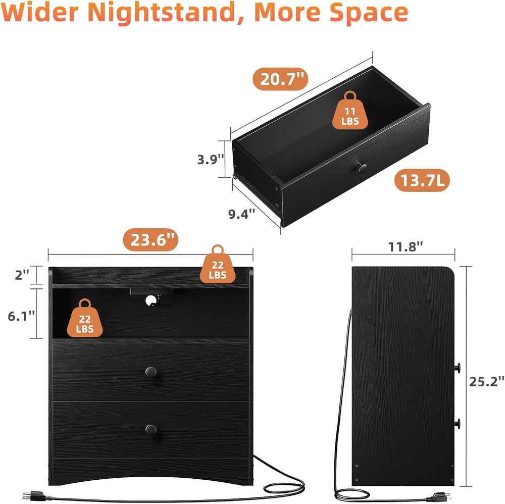 Memobarco 2 Pack Nightstand with Charging Station and LED Light, Black | Mode...