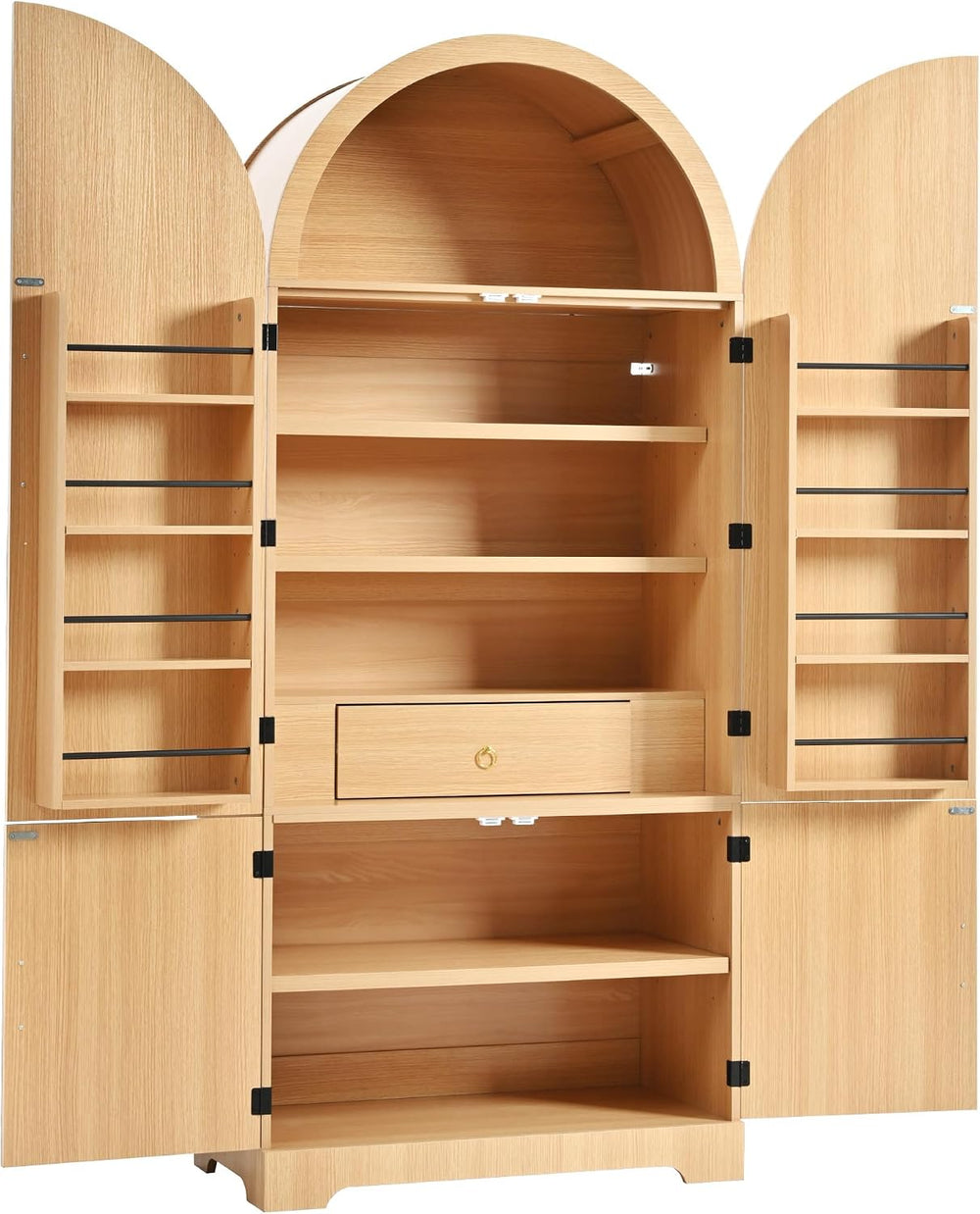 Tall Arched Kitchen Pantry Cabinet, Modern Fluted Wood Storage Cabinet with 8...