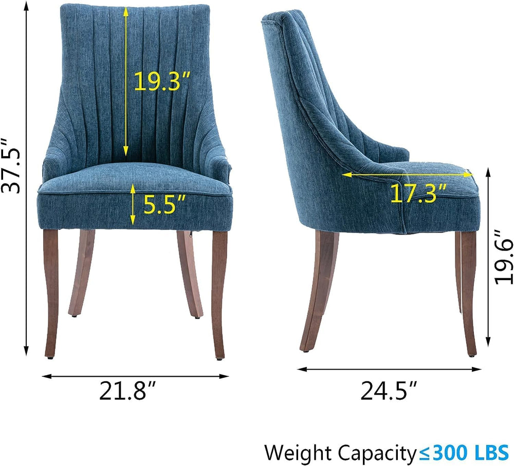 2-Piece Solid Wood Dining Chair Set, Linen Upholstered Seats with High-Resili...