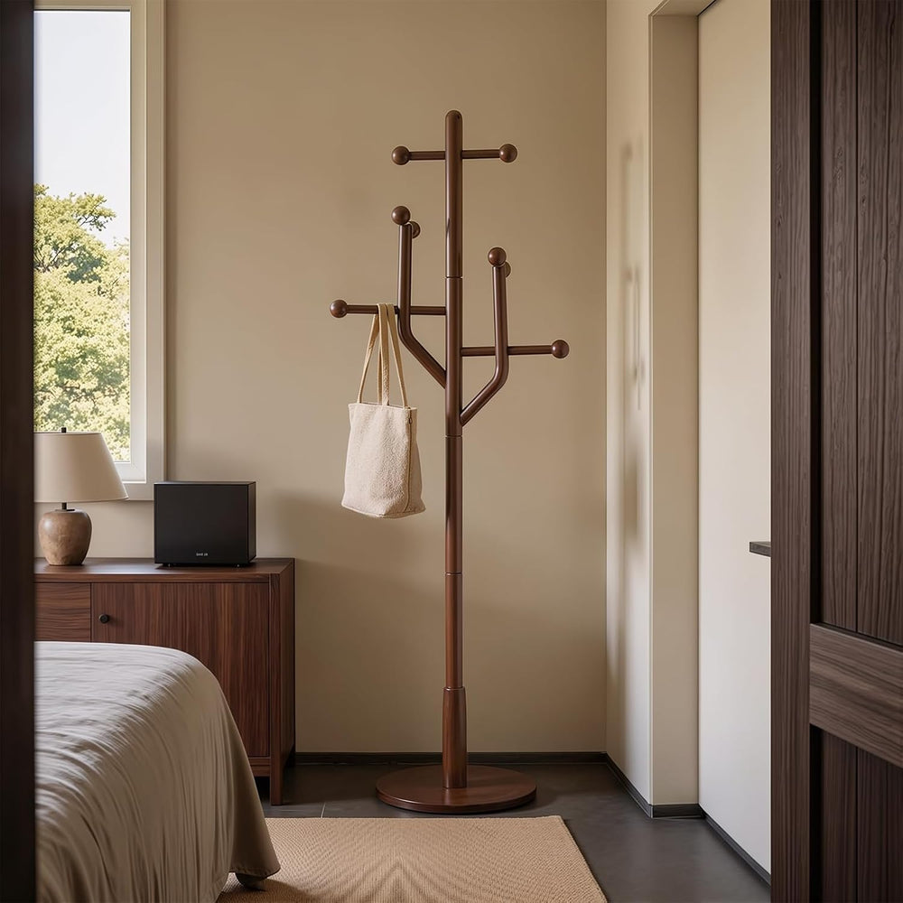 Solid Wood Coat Rack Freestanding Coat Tree Rack with 8 Hooks, Creative Styli...
