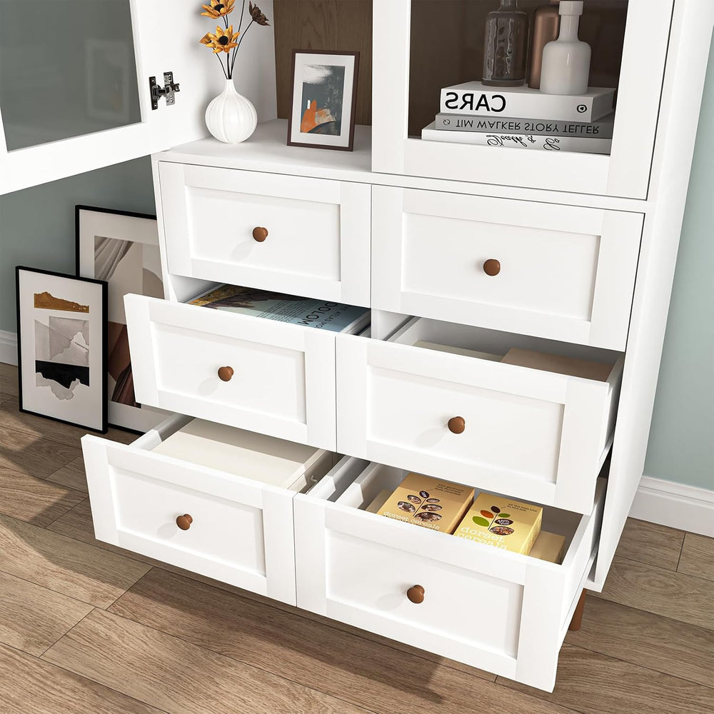78.7'' Tall Kitchen Pantry Cabinet, Wooden Display Cabinet with 6 Dra...