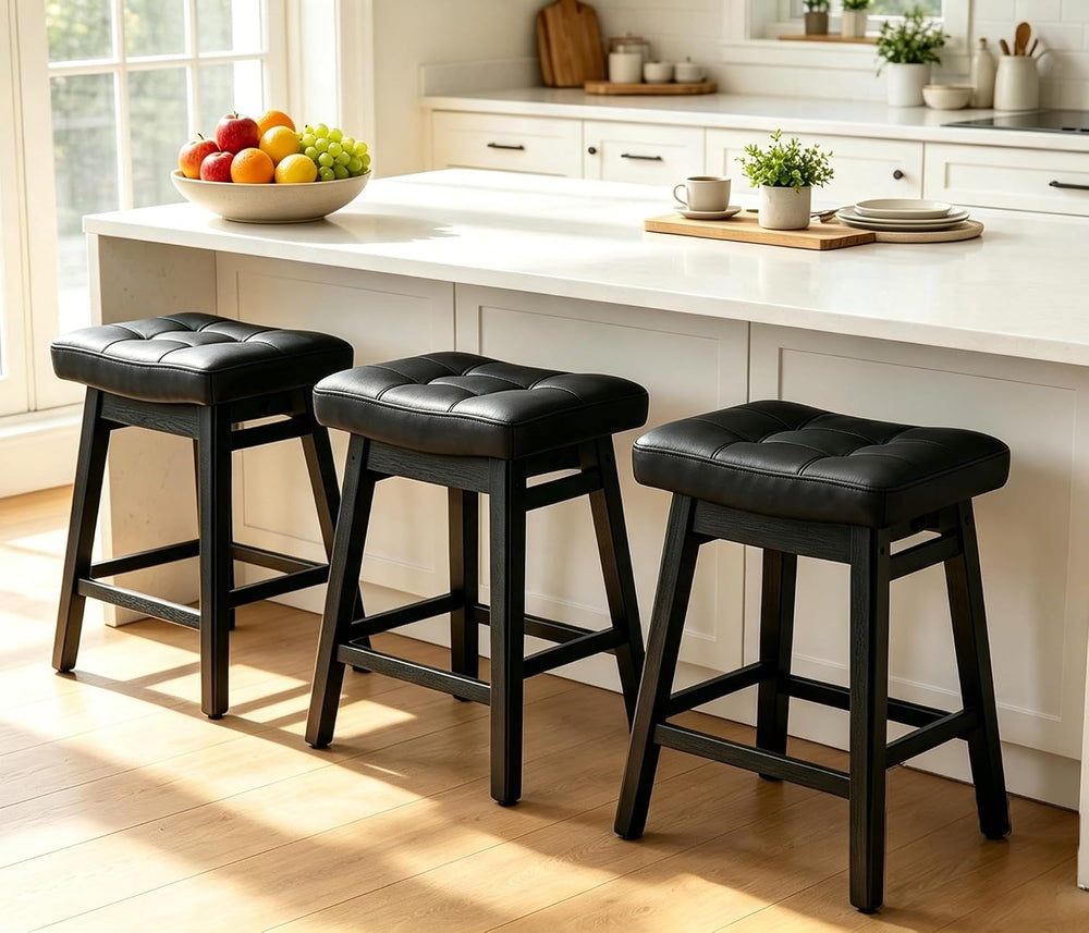 RNKSFX Counter Height Black Bar Stools Set of 3 for Kitchen Counter, Backless...