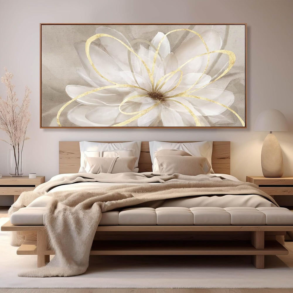 SOUGUAN Floral Wall Decorations Gold and White Canvas Wall Art Line Photo Pri...