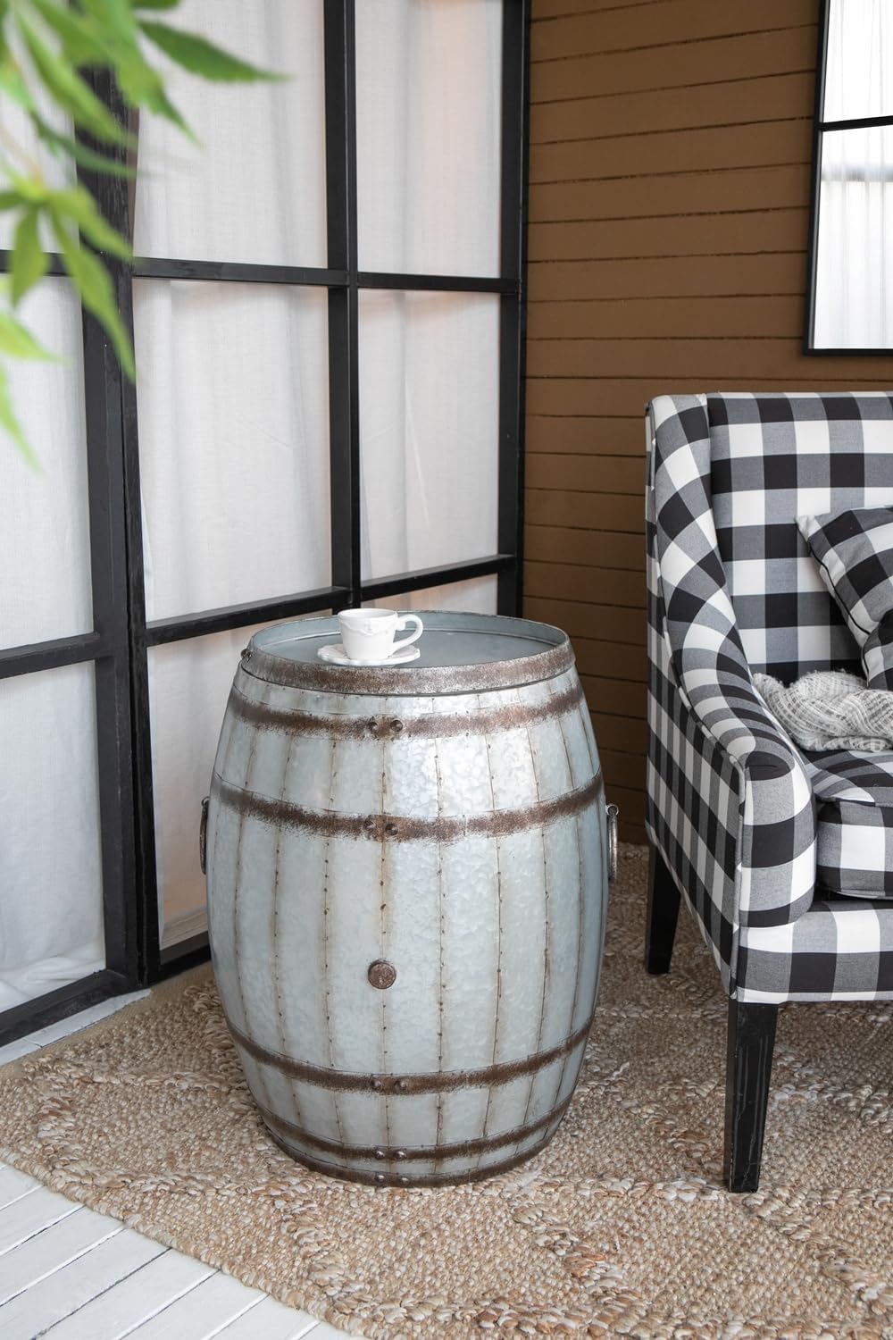 Drum Side Table with Removable Lid, 22.5x22.5x26 Inch Iron End Table with Sto...