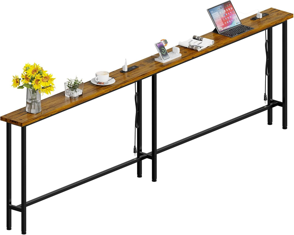 GRLEAF 102" Sofa Table with Built-in Power Strip (4 AC Outlets & 4 U...