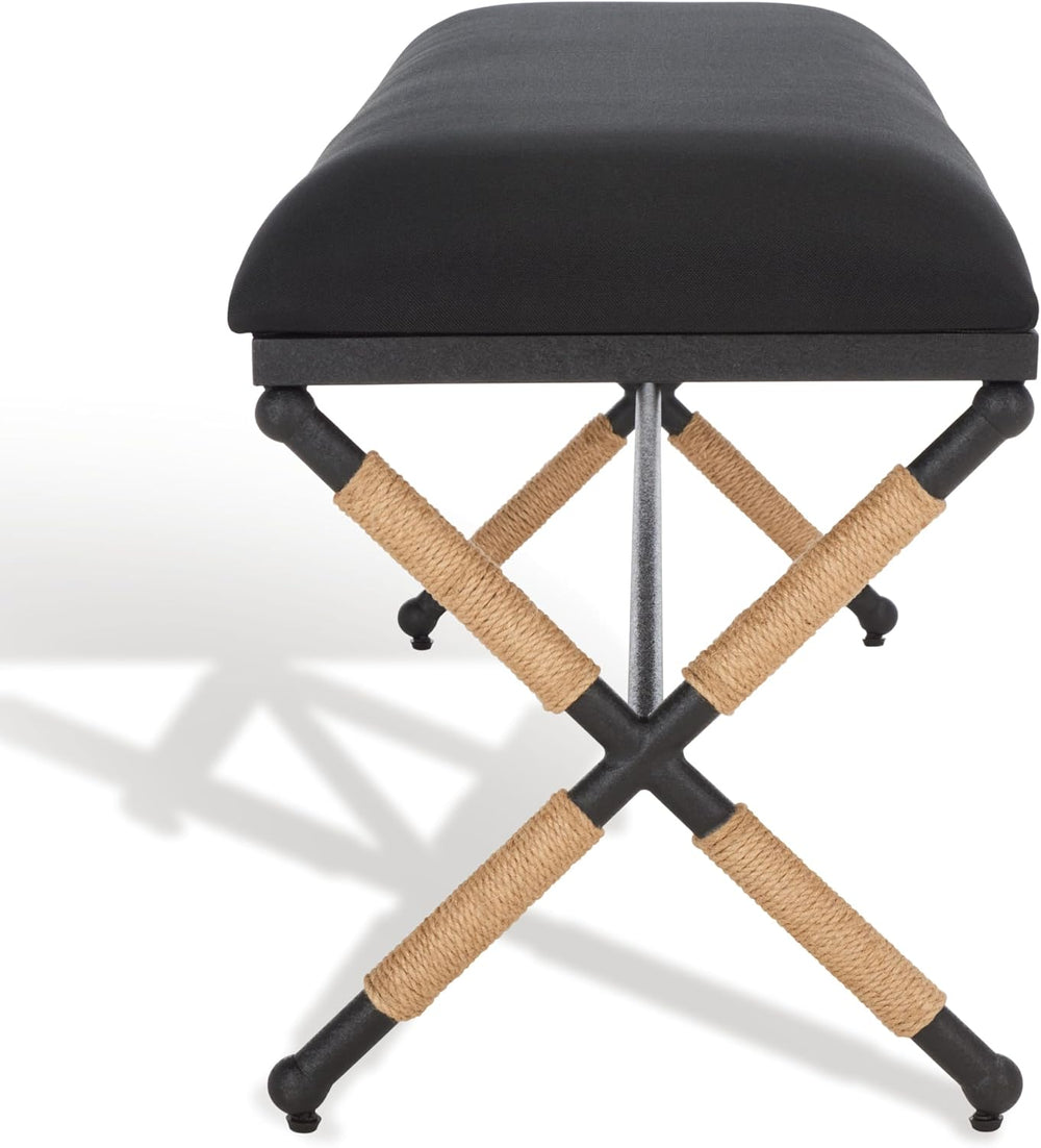 SAFAVIEH Couture Collection Carmelo Coastal Black Linen Hemp Wrapped Bench