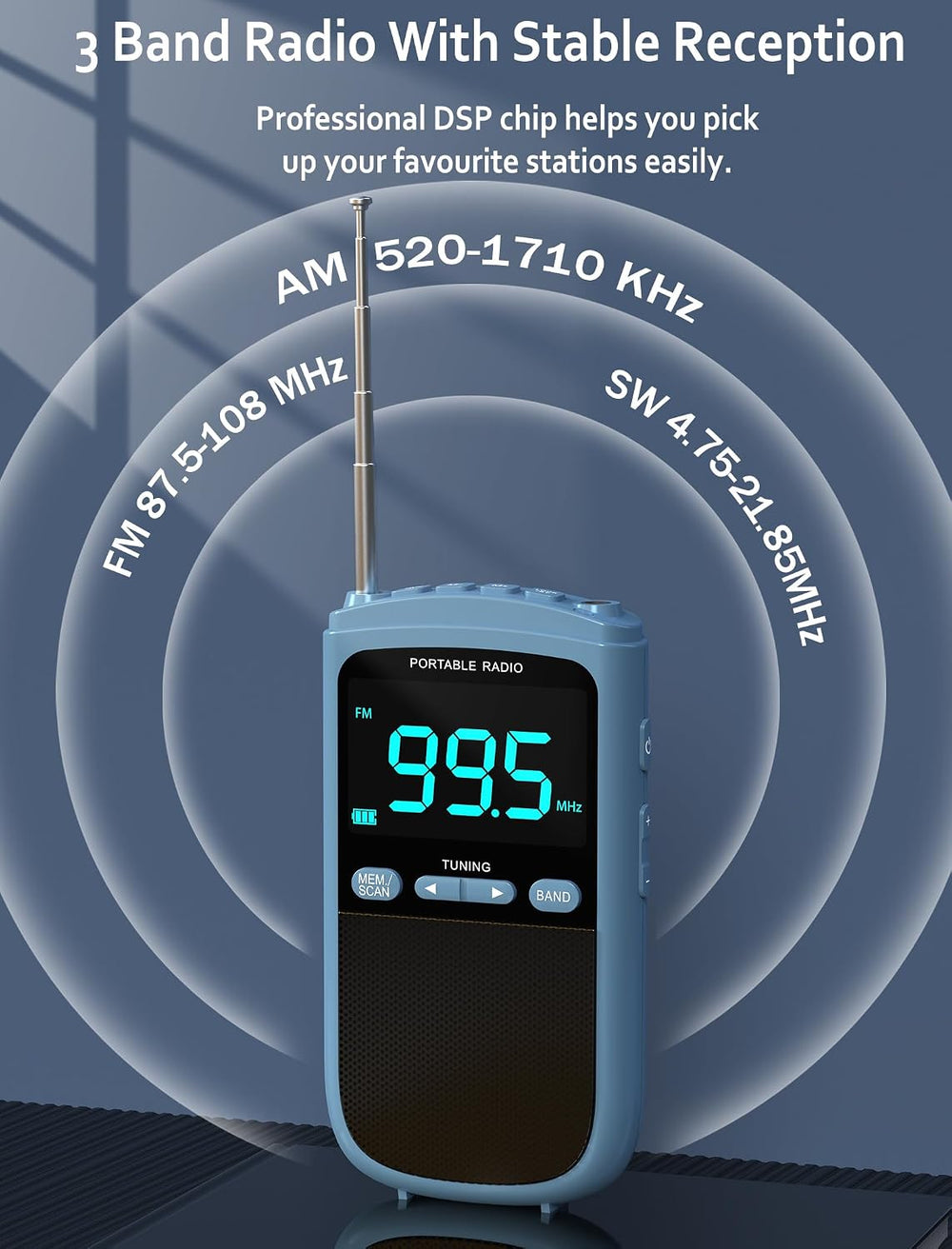 Portable AM/FM/SW Radio 900mAh Rechargeable Battery