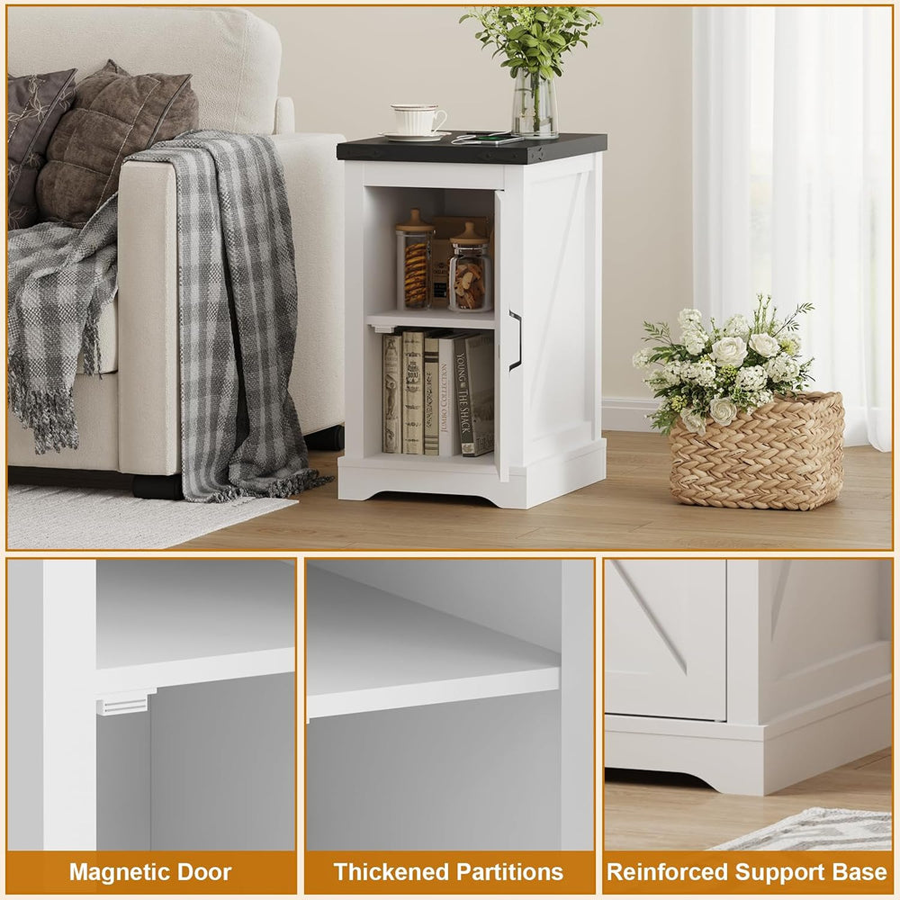 Farmhouse End Table with Charging Station & 2 USB-c Ports | Modern Bedsid...
