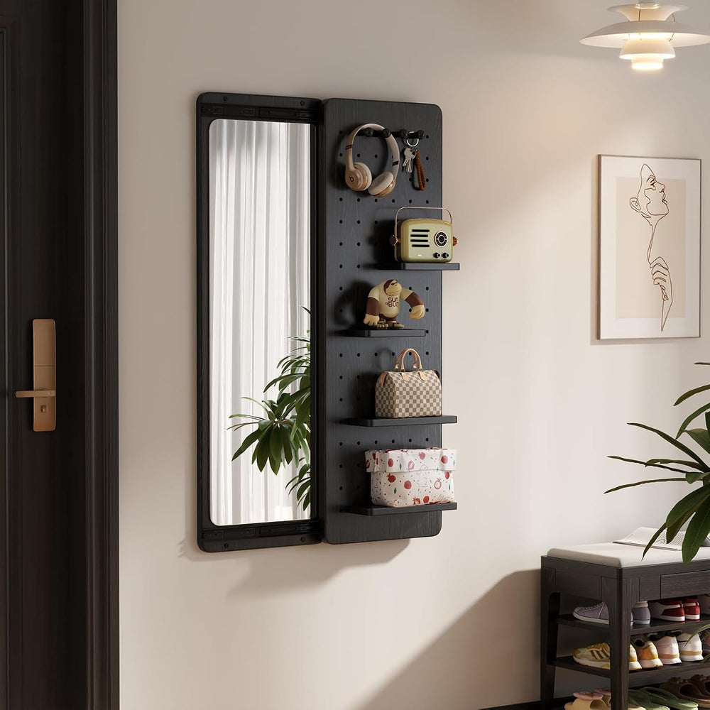 Full Length Mirror with Shelf and Hooks,Entry Way Mirrors for Wall,Wall Mirro...