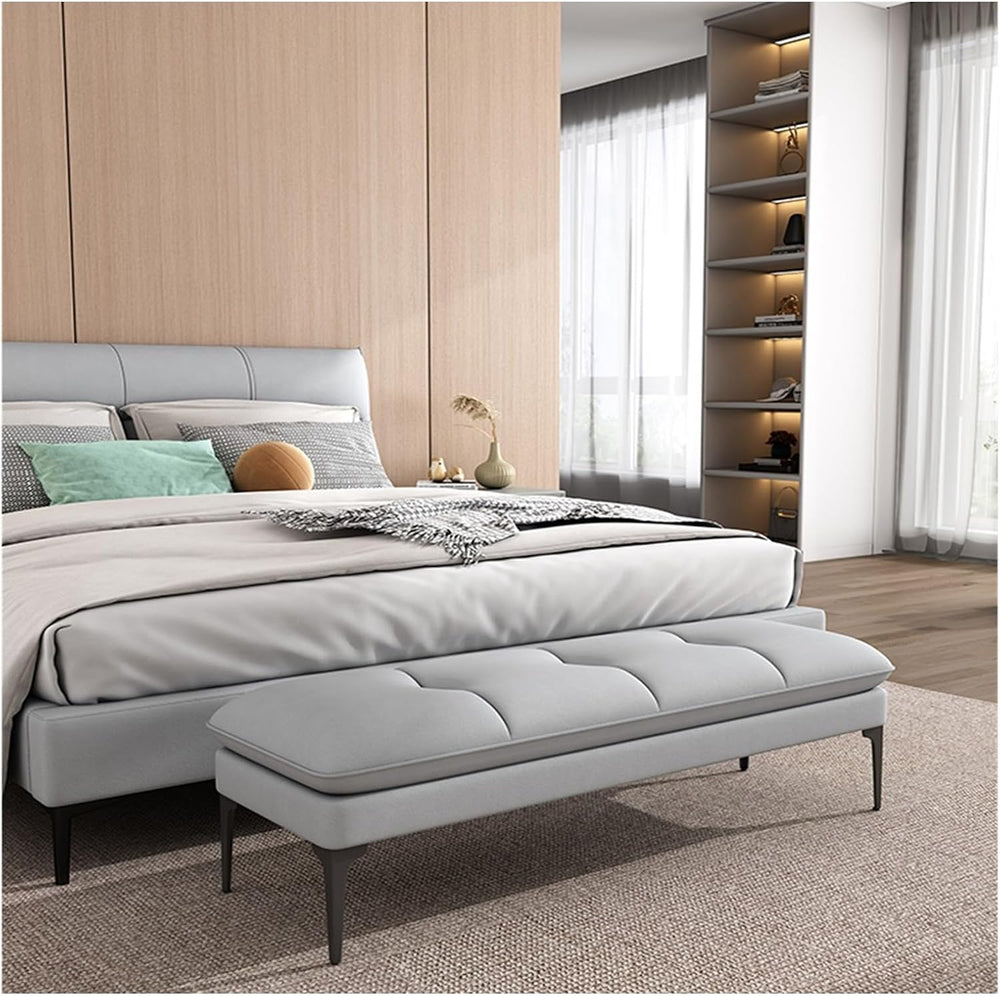 Modern Upholstered Bedroom Benches, Room Footrest Stool with Metal Legs for E...