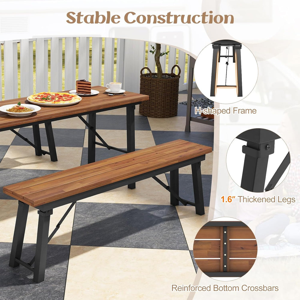 Tangkula Outdoor Dining Table With Benches for 4-6 Persons, No Assembly Folda...