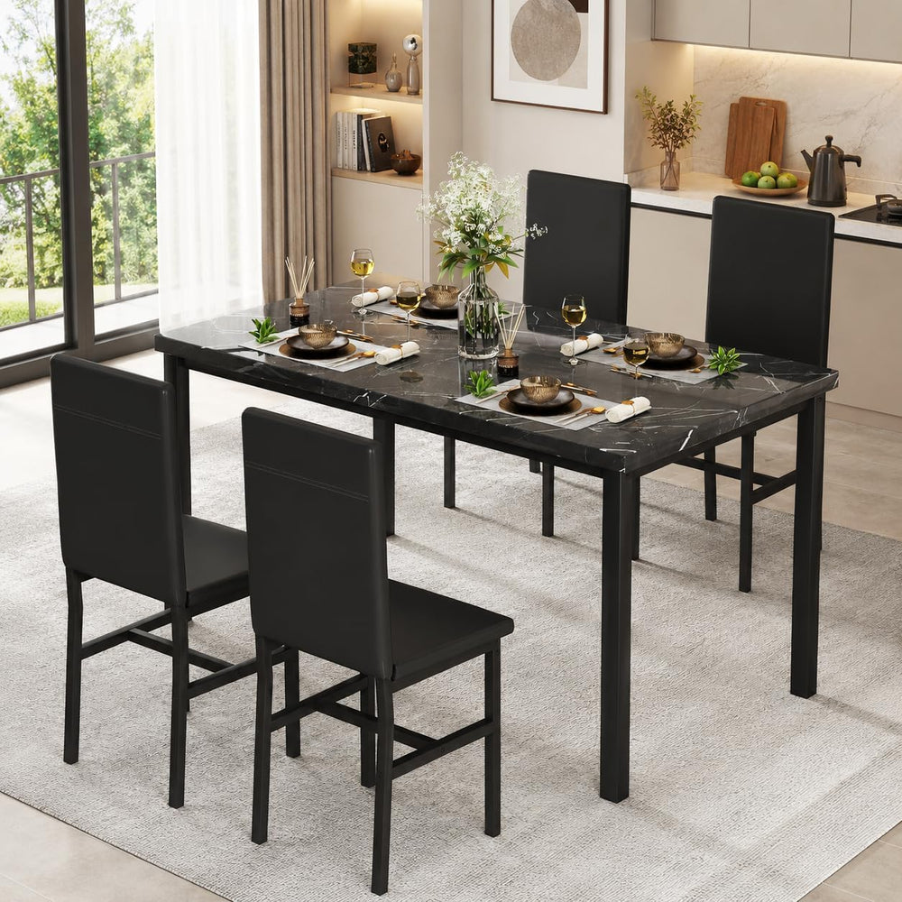 DKLGG 5-Piece Dining Table Set for 4, Faux Marble Kitchen Table Chairs Set of...