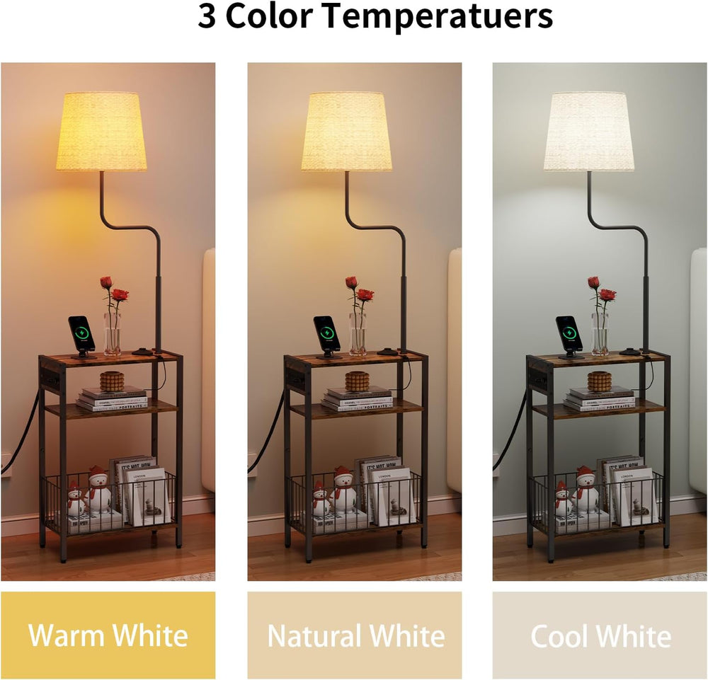 HavenlyYouth Floor Lamp with Table & Storage Baskets, End Table with 3 Co...
