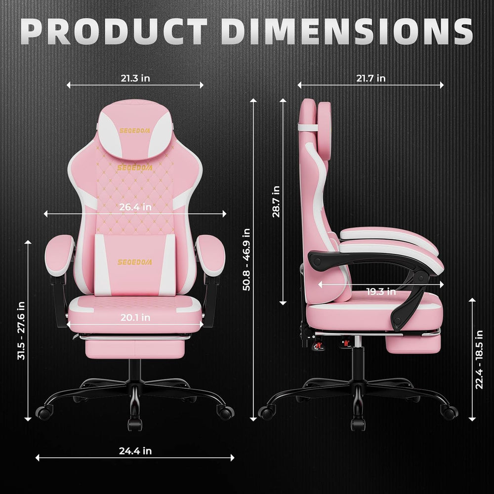 Ergonomic Gaming Chair with Footrest & Massage Lumbar Pillow, Height Adju...