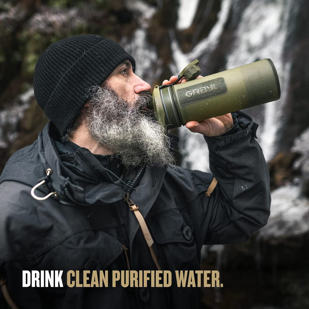 GRAYL GeoPress 24 oz Water Purifier & Water Filter Bottle, Olive Drab