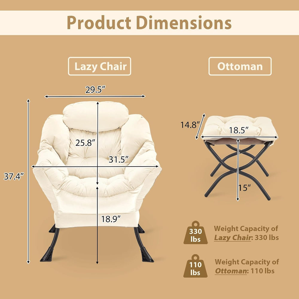 Youtanic Lazy Chair with Folding Ottoman, Accent Chair Velvet Upholstered wit...