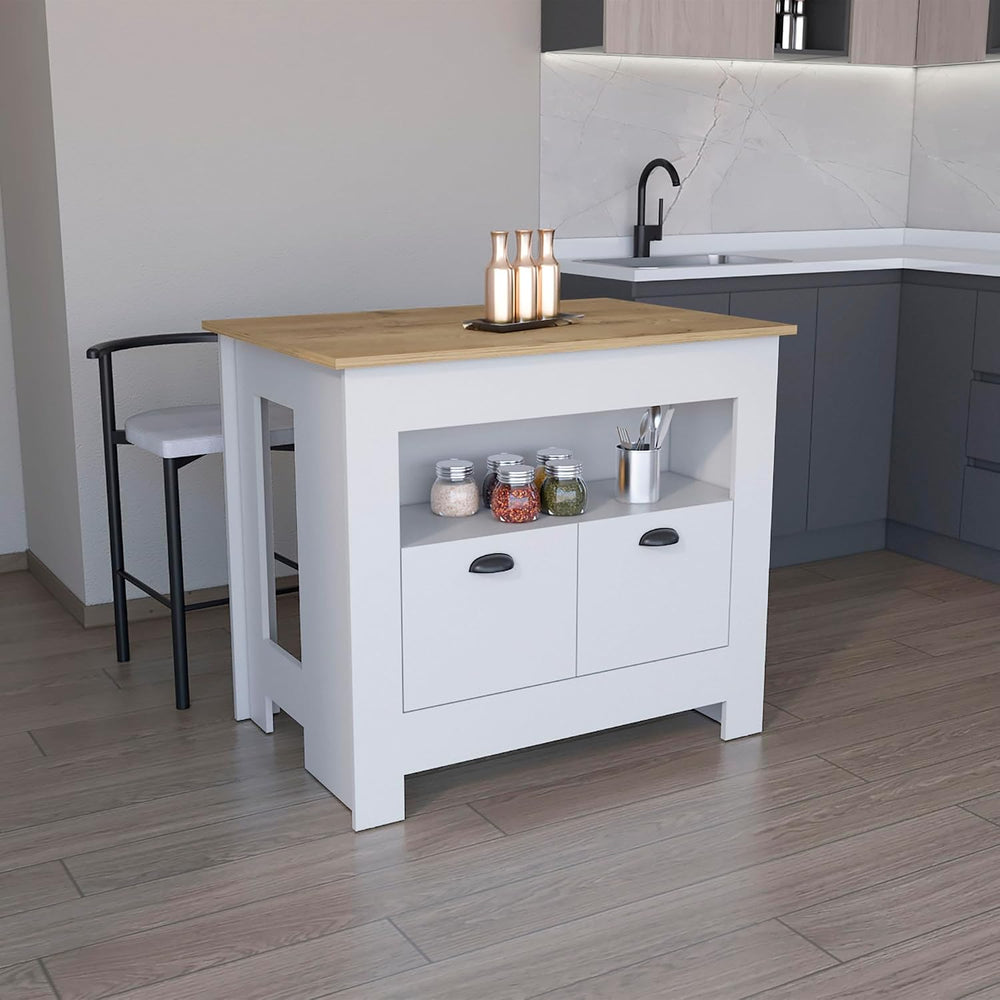 Kitchen Island with 2 Doors and 3 Shelves in White/Macadamia | Kitchen island...