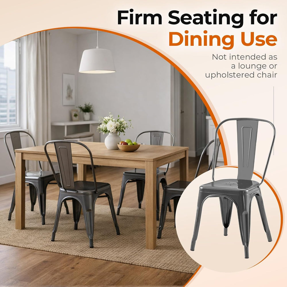Metal Kitchen Chairs Set of 6 Deepspace Grey Color