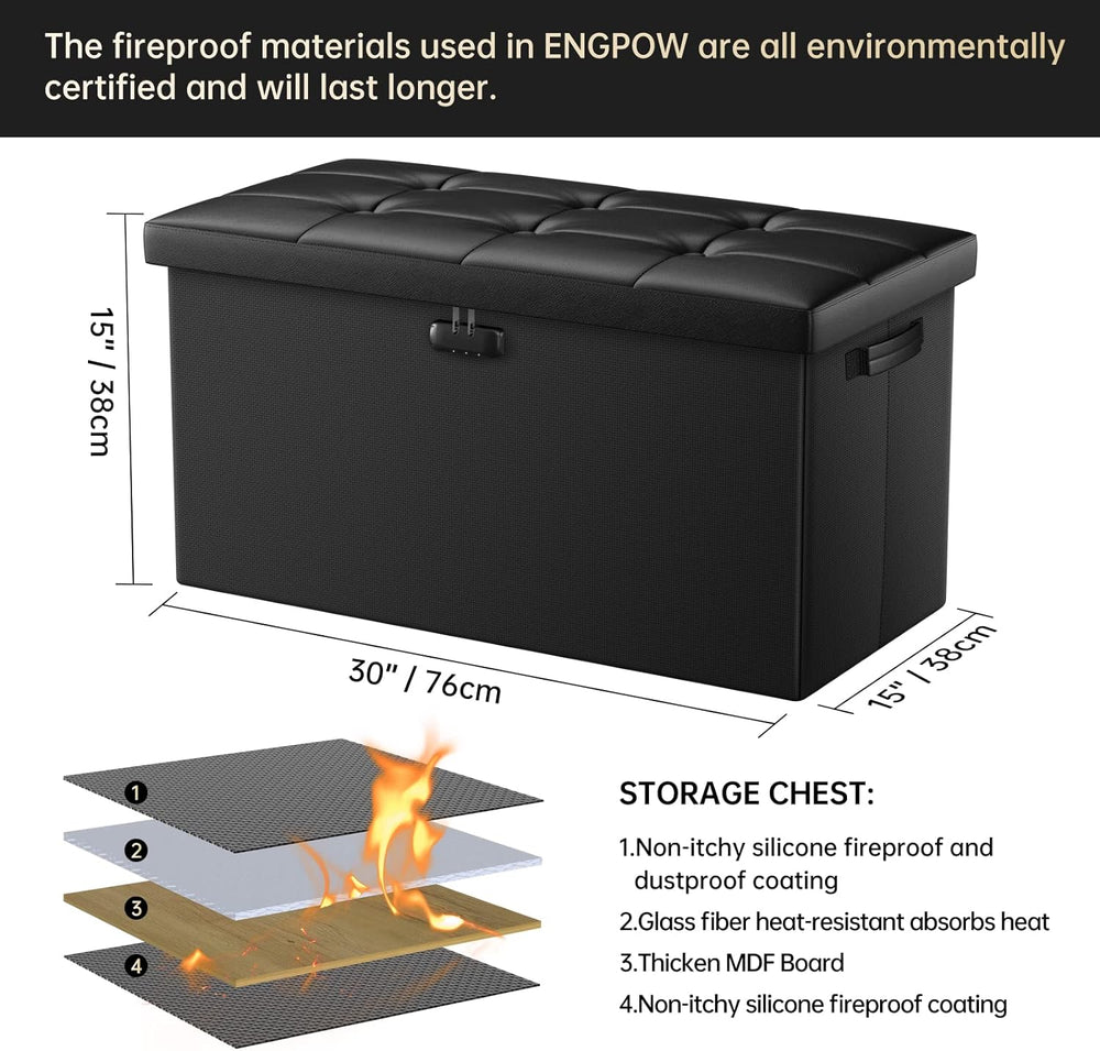 ENGPOW Storage Ottoman Bench,Fireproof Folding Bench with Lock,30 Inches Fire...