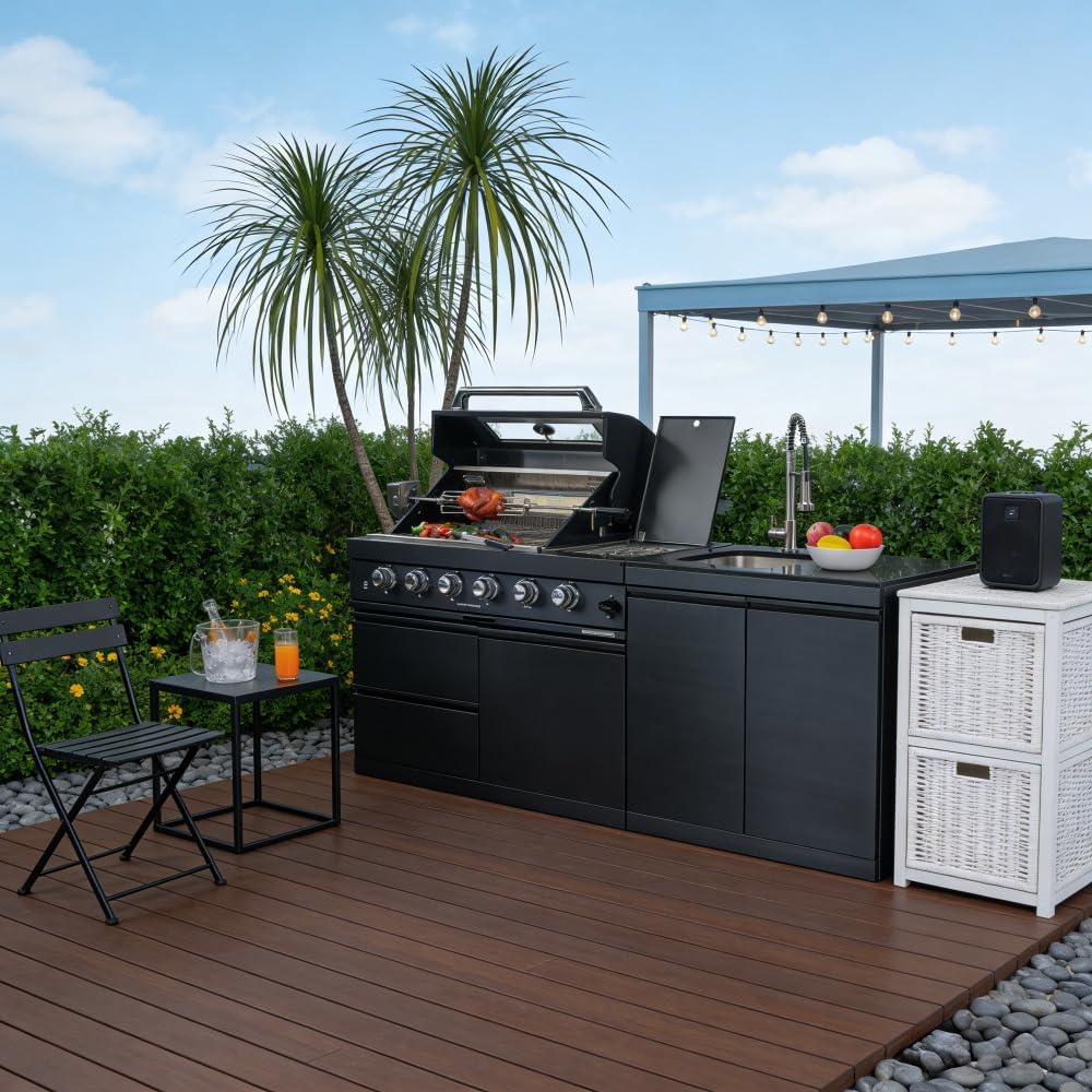Premium Stainless Steel Outdoor Kitchen Island with Built-in Grill, Rotisseri...
