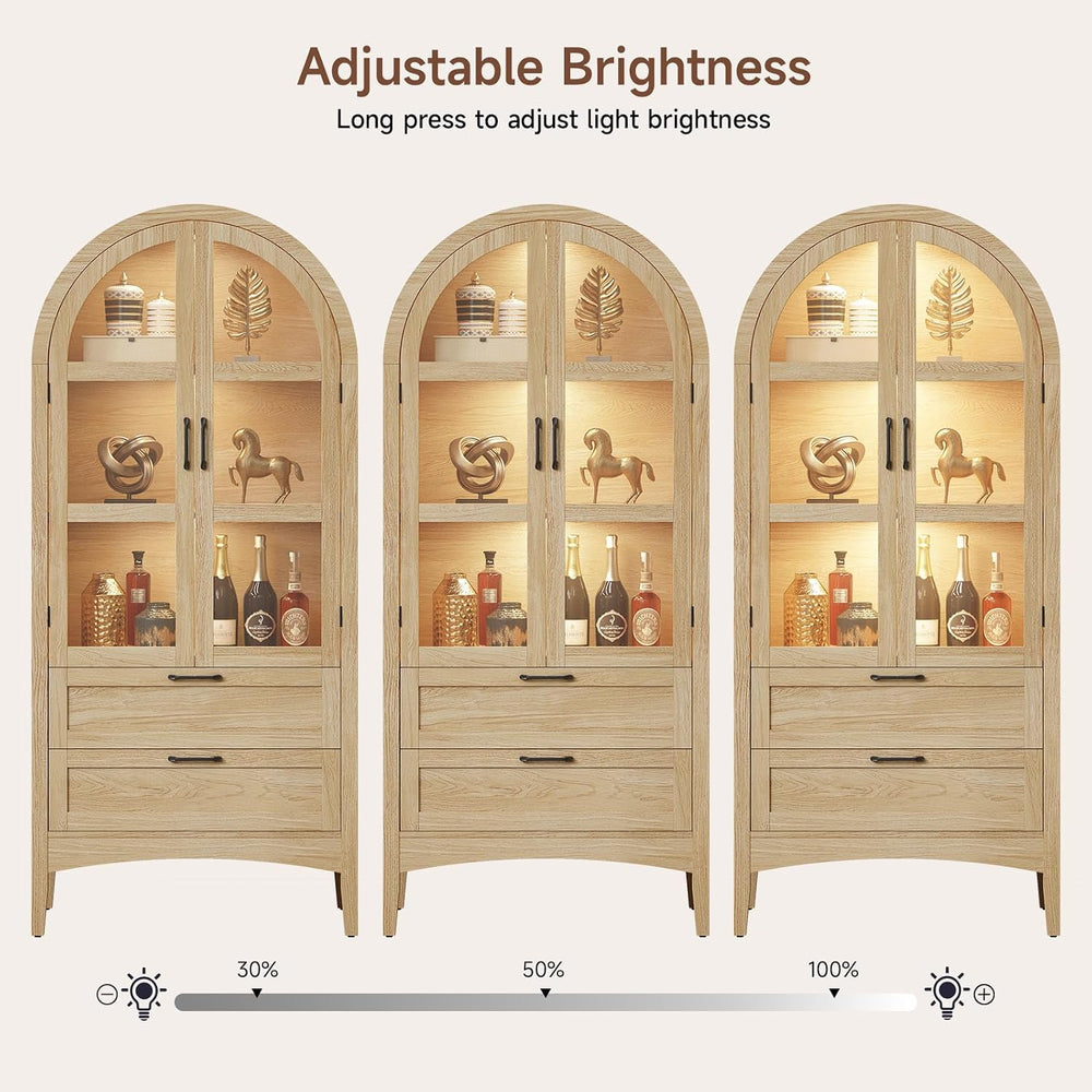 ONBRILL 71" Tall Arched Display Cabinet with LED Lights, Arched Kitchen ...