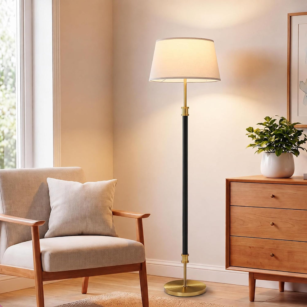 Modern Mid Century Floor Lamp with Soft Linen Shade, 63” Tall Black & Bra...