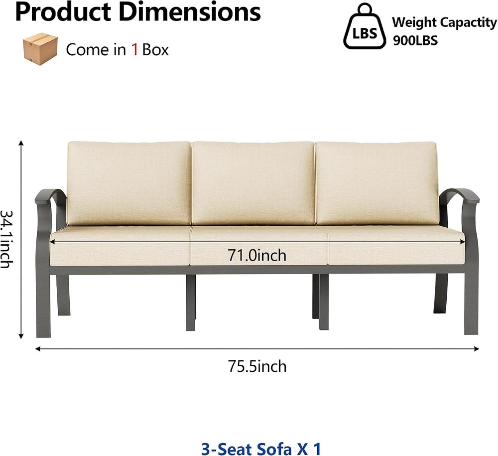 ALAULM Aluminum 3-Seat Patio Furniture Set, Metal Outdoor Furniture Sectional...