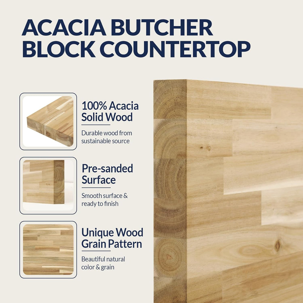 Howizz Acacia Butcher Block Shelf 12" x 6ft x 1.5" Inches, Unfinish...