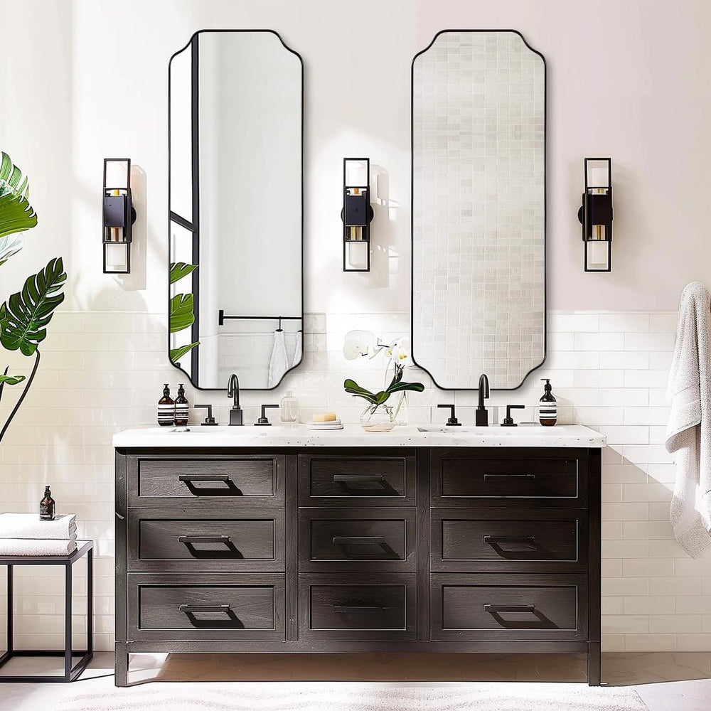 ANDY STAR 18" x 48" Full Length Mirror, Large Black Scalloped Bathr...