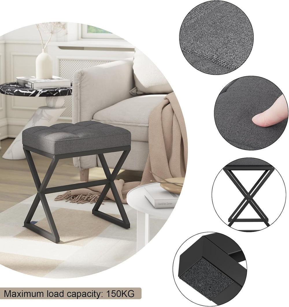 YMYNY Vanity Stool, Linen Footrest, Ottoman Bench with X-Shaped Metal Legs, M...