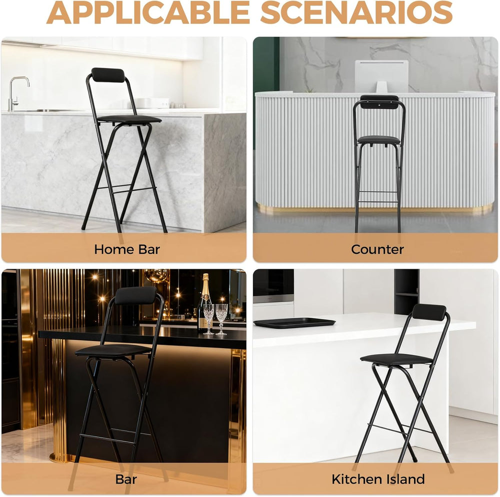 Folding Stool, Cushioned Padded Folding Stool Portable Bar Stool with Back fo...