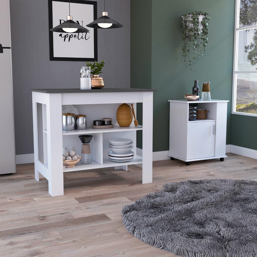 2 Piece Kitchen Set with Island and Microwave Pantry Cabinet | Includes inter...