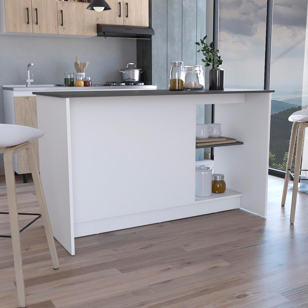 Kitchen Island with Large Top Surface and Double Door Cabinet White | Include...