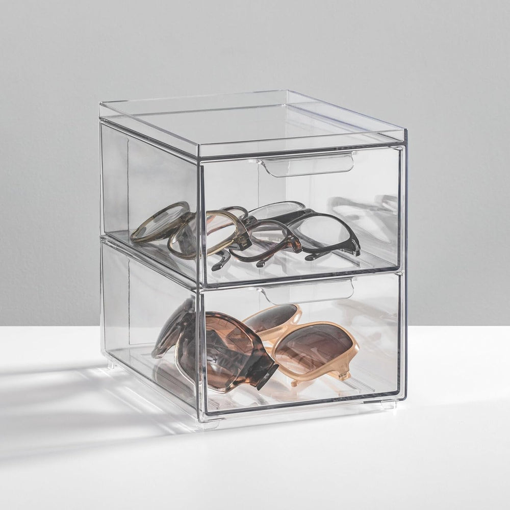 mDesign Stackable Storage Containers Box with 2 Pull-Out Drawers - Stacking P...