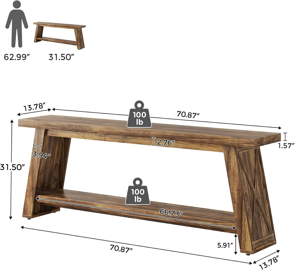 70.87" Extra Long Console Table, Narrow Sofa Table Behind Couch | 2-Tier...