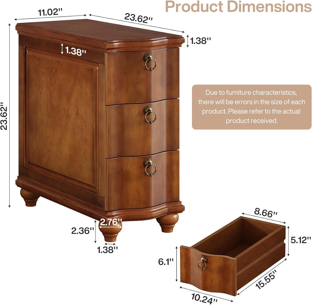 Tribesigns Wood Fully Assembled End Table, 3-Drawers Narrow Slim Side Table, ...